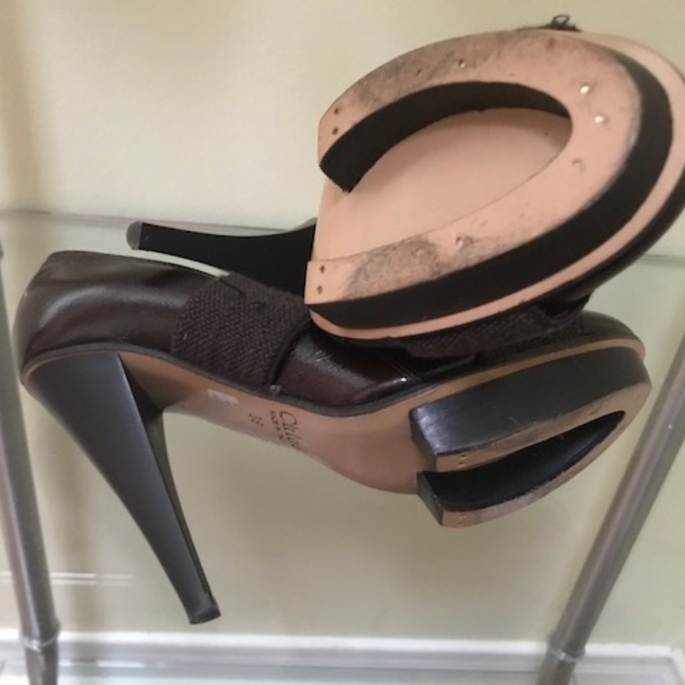 Chloé Platform Leather Heels Round Toe Elastic Platform Minimalist Shoes Rare - Picture 7 of 12